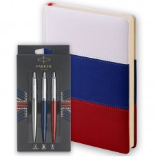 Набор Parker Jotter London Trio: гелевая ручка Red CT + шариковая ручка Blue CT + карандаш Stainless Steel CT и ежедневника триколор