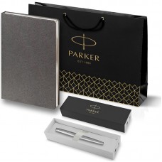 Набор Parker Jotter Stainless Steel CT из перьевой ручки и серого ежедневника