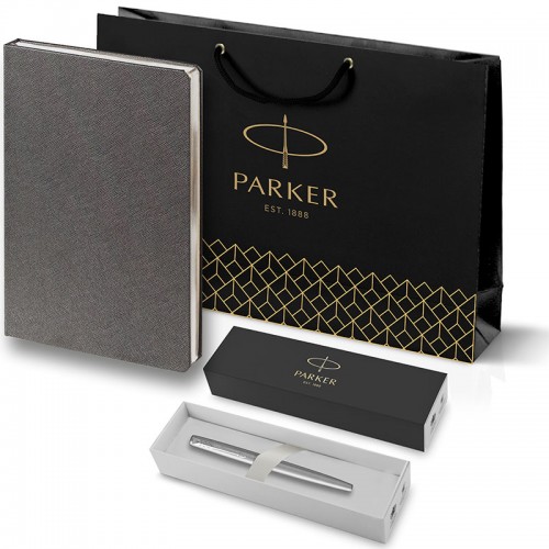 Набор Parker Jotter Stainless Steel CT из перьевой ручки и серого ежедневника