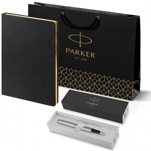 Набор Parker Jotter Stainless Steel GT из перьевой ручки и черного ежедневника недатированного