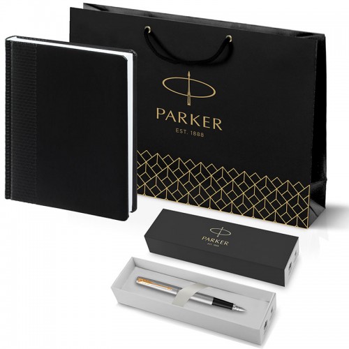 Набор Parker Jotter Stainless Steel GT из перьевой ручки и ежедневника черного цвета