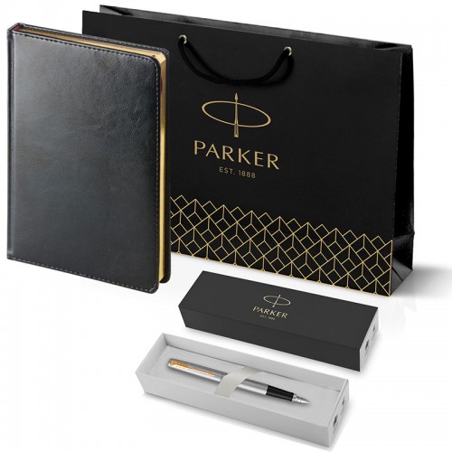 Набор Parker Jotter Stainless Steel GT из перьевой ручки и черного ежедневника