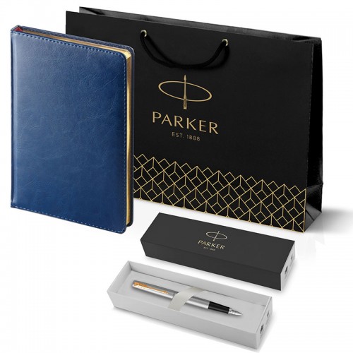 Набор Parker Jotter Stainless Steel GT из перьевой ручки и синего ежедневника недатированного