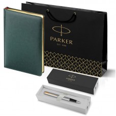 Набор Parker Jotter Stainless Steel GT из перьевой ручки и зеленого ежедневника недатированного