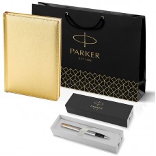 Набор Parker Jotter Stainless Steel GT из перьевой ручки и золотого ежедневника недатированного