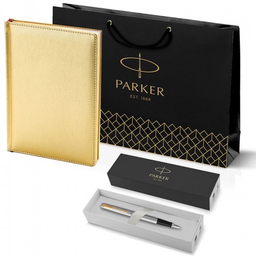 Набор Parker Jotter Stainless Steel GT из перьевой ручки и золотого ежедневника недатированного