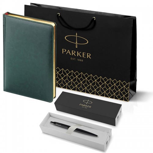 Набор Parker Jotter XL SE20 Monochrome Black из шариковой ручки и ежедневника зеленого цвета