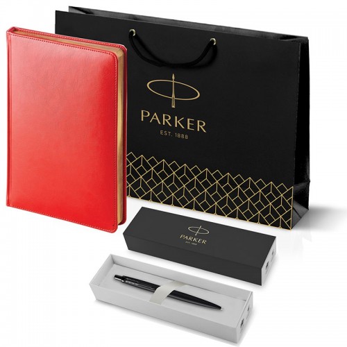 Набор Parker Jotter XL SE20 Monochrome Black из шариковой ручки и ежедневника красного цвета