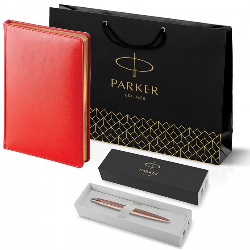 Набор Parker Jotter XL SE20 Monochrome Rose Gold из шариковой ручки и ежедневника красного цвета