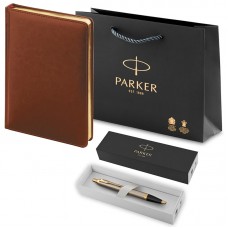 Набор Parker IM Brushed Metal GT из шариковой ручки и ежедневника коричневого цвета
