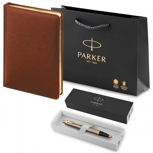 Набор Parker IM Brushed Metal GT из шариковой ручки и ежедневника коричневого цвета